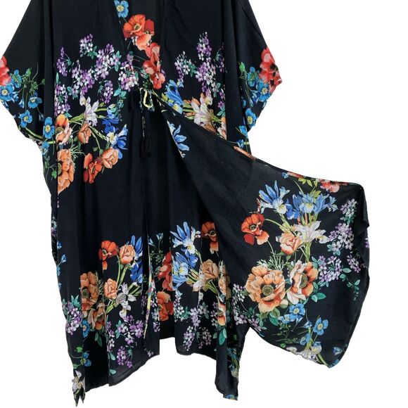 JOHNNY WAS sz L / XL Floral Colorful Long Tunic Kaftan Kimono Duster Top Jacket - Picture 3 of 6